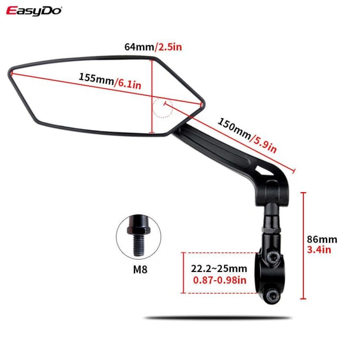 EasyDo Bike Mirror, Wide Vision, Adjustable (2 Mirrors: Left and Right) - Image 6