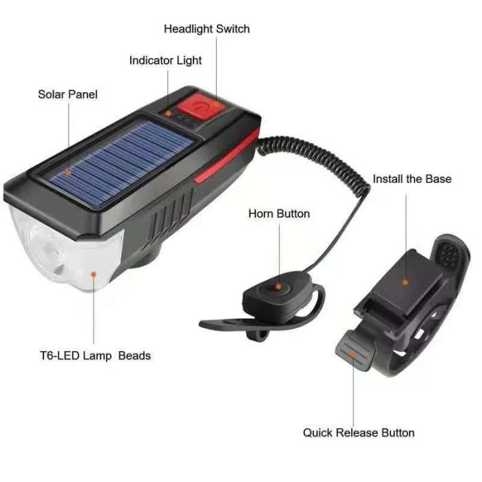 Solar Bicycle Horn & Headlight LY-17 - Image 2