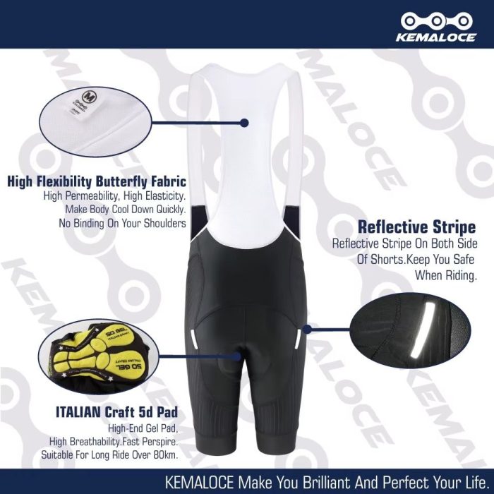 ⁦KEMALOCE Cycling Bib - Size M - Black/White⁩ - الصورة ⁦3⁩